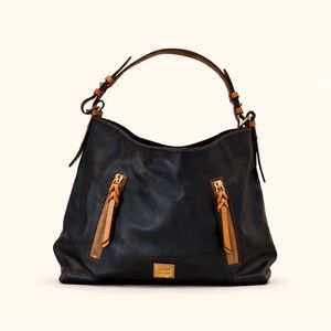 Dooney & Bourke Florentine Black leather and Tan Trim with Red Lining Hobo Bag